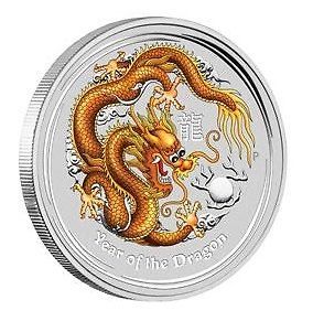 Lunar 2 dragon gold coloured edition perth mint 2012 year of Drache farbig coloriert