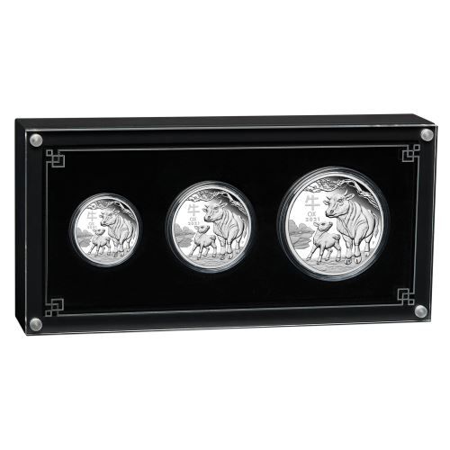 3coin-Set Lunar III Ochse Silbermünzen Ox silver coins Box
