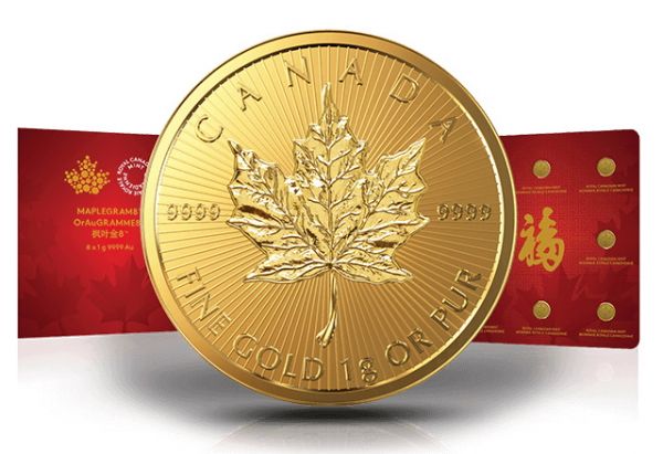 Maplegram8 8 x 1 Gramm Goldmünzen Maple Leaf
